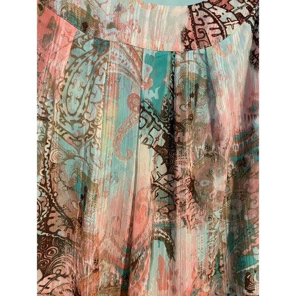 Sara Michelle Womens 1X Teal Pink Paisley Short Sleeve Top Lined Flowy Feminine - Picture 9 of 16